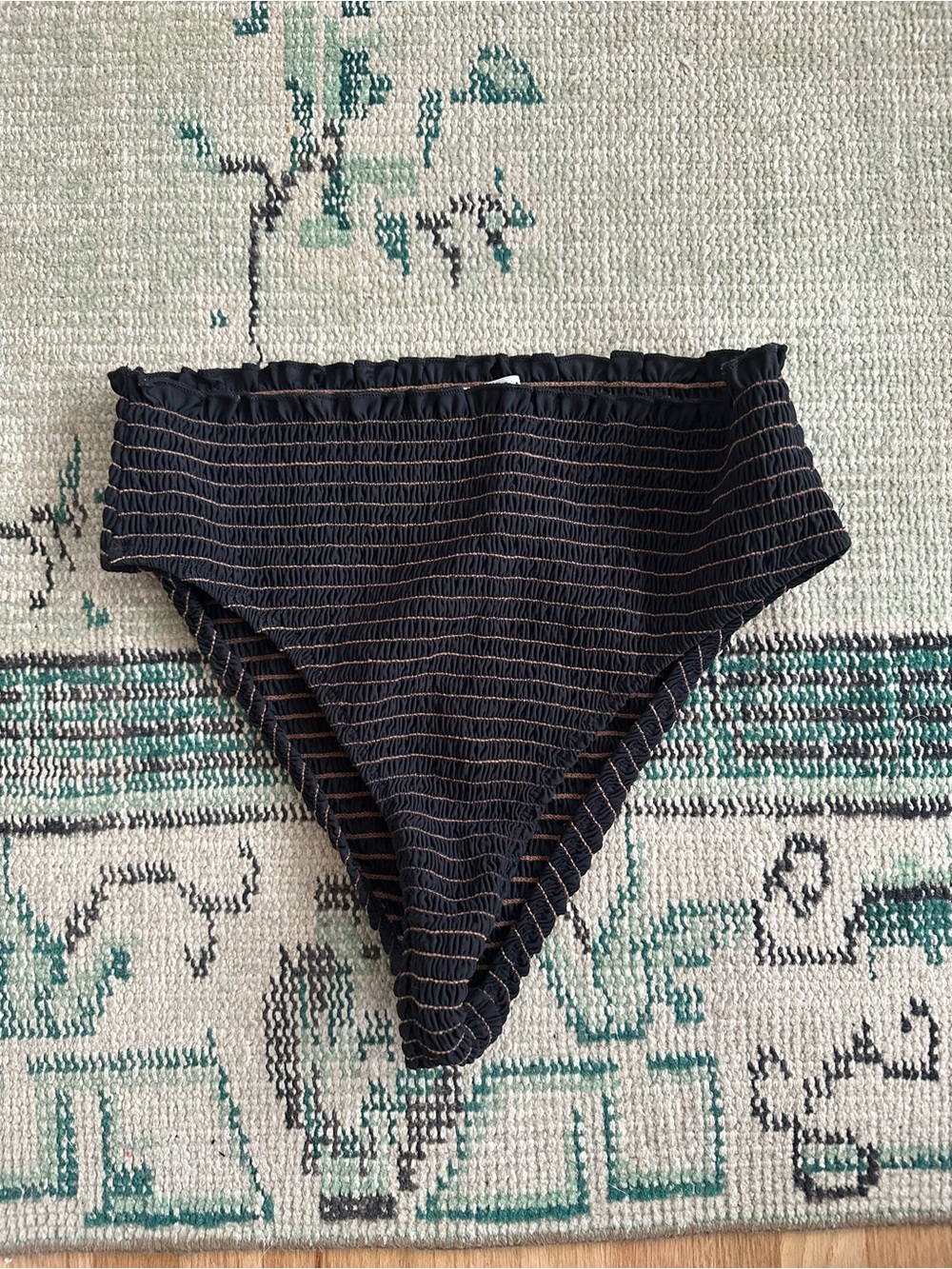 Reformation Kids Black High-Rise Swim Bottoms with Tan Stripes